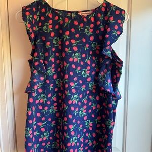 Juicy Couture Navy Raspberry Print Ruffle Sleeveless Top